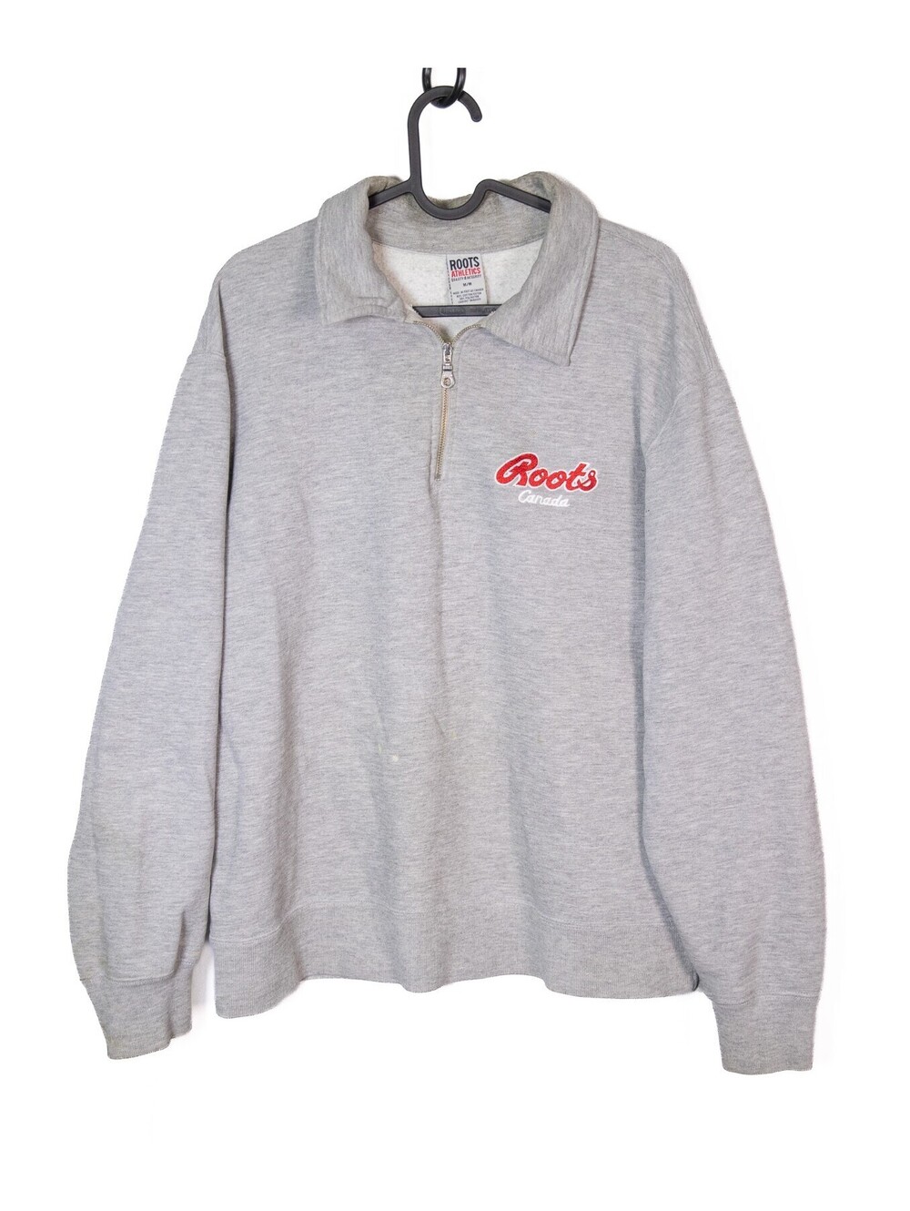 Vintage Y2K Grey Roots Athletics Embroidered Quarter Zip Sweater - Men's M